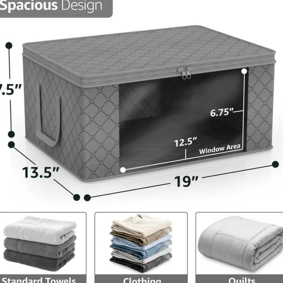 Sorbus Medium Clothes Storage Bags 6 Pack - Foldable Blanket Organizer Bins with Window, Lids, and Handles