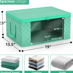 Sorbus Medium Clothes Storage Bags 6 Pack - Foldable Blanket Organizer Bins with Window, Lids, and Handles