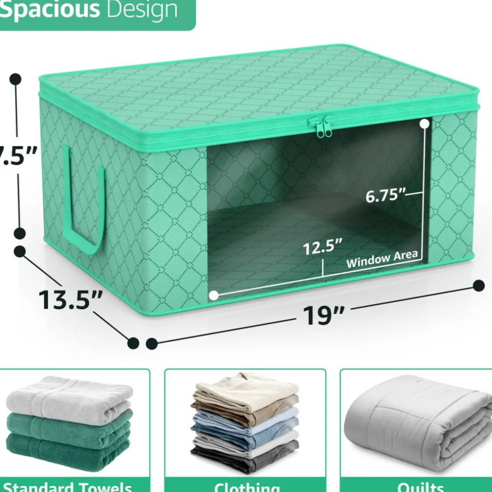 Sorbus Medium Clothes Storage Bags 6 Pack - Foldable Blanket Organizer Bins with Window, Lids, and Handles