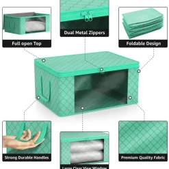 Sorbus Medium Clothes Storage Bags 6 Pack - Foldable Blanket Organizer Bins with Window, Lids, and Handles