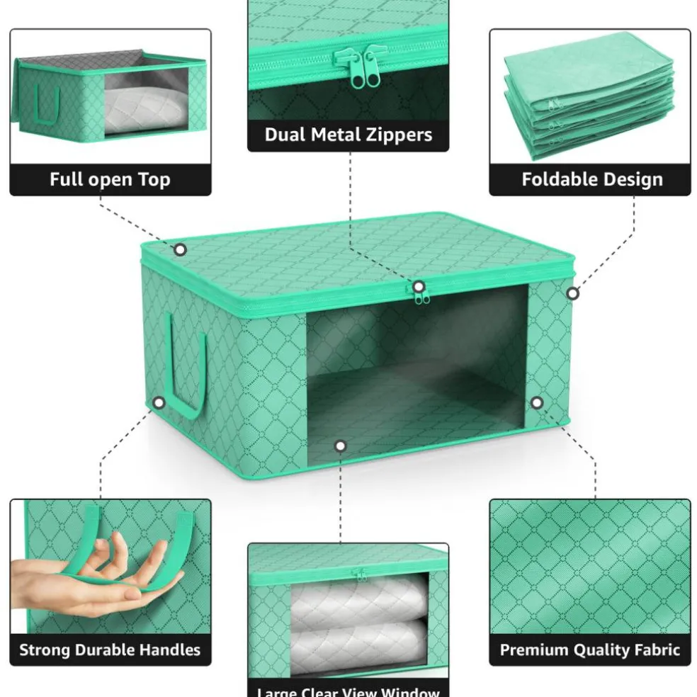 Sorbus Medium Clothes Storage Bags 6 Pack - Foldable Blanket Organizer Bins with Window, Lids, and Handles