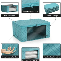 Sorbus Medium Clothes Storage Bags 6 Pack - Foldable Blanket Organizer Bins with Window, Lids, and Handles