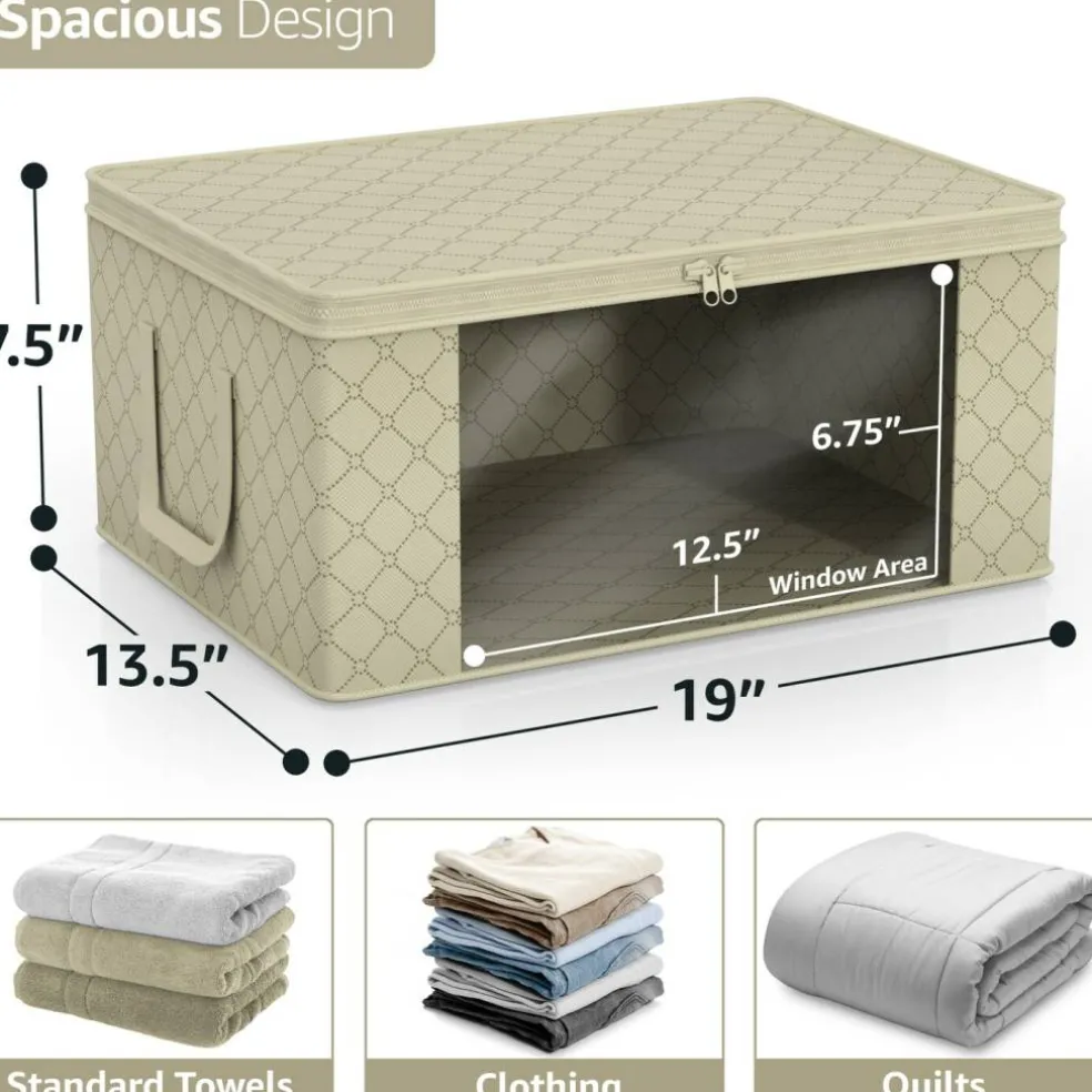 Sorbus Medium Clothes Storage Bags 6 Pack - Foldable Blanket Organizer Bins with Window, Lids, and Handles