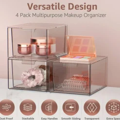 Sorbus 2 Pack Clear Stackable Acrylic Drawer Makeup Organizers - for Vanity, Bathroom, Under Sink, Cabinets, Jewelry, and More