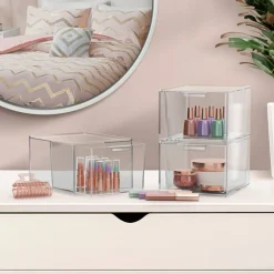 Sorbus 4 Pack Clear Stackable Acrylic Drawer Makeup Organizers - for Vanity, Bathroom, Under Sink, Cabinets, Jewelry, and More