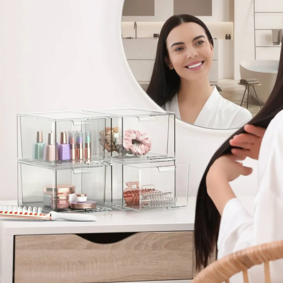 Sorbus 8 Pack Clear Stackable Acrylic Drawer Makeup Organizers - for Vanity, Bathroom, Under Sink, Cabinets, Jewelry, and More