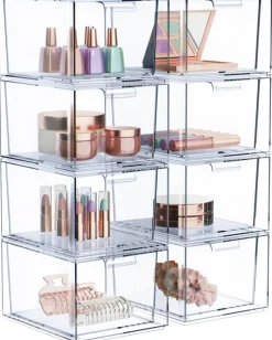 Sorbus 8 Pack Clear Stackable Acrylic Drawer Makeup Organizers - for Vanity, Bathroom, Under Sink, Cabinets, Jewelry, and More