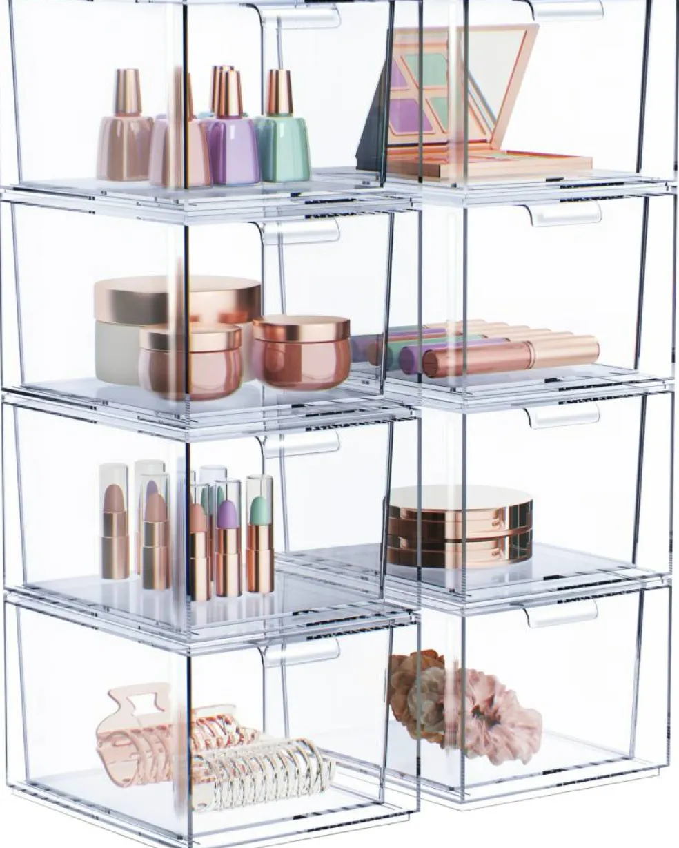Sorbus 8 Pack Clear Stackable Acrylic Drawer Makeup Organizers - for Vanity, Bathroom, Under Sink, Cabinets, Jewelry, and More