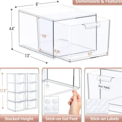 Sorbus 8 Pack Clear Stackable Acrylic Drawer Makeup Organizers - for Vanity, Bathroom, Under Sink, Cabinets, Jewelry, and More