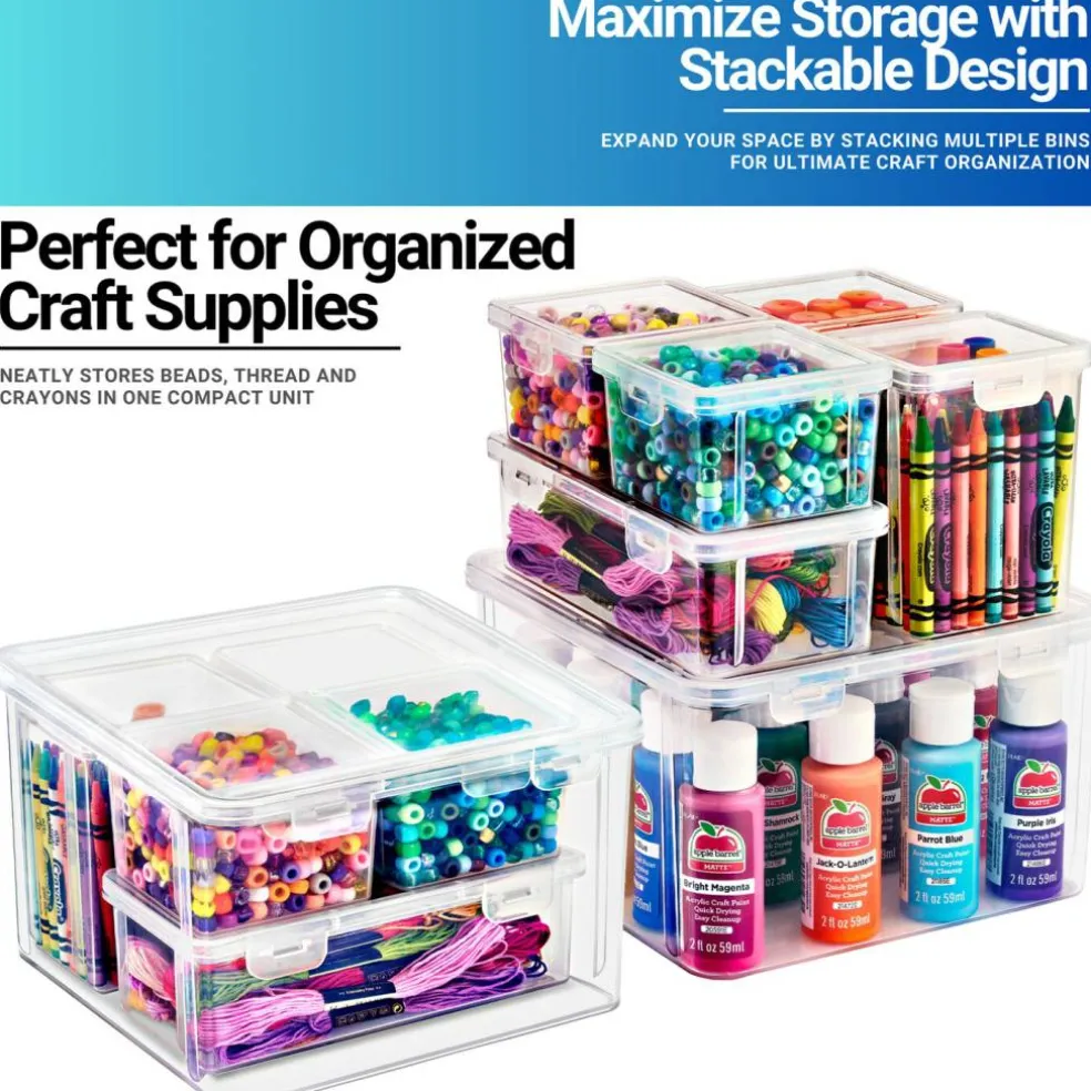 Sorbus 6-Piece Hardware Storage Container Set with Built in Lids - Stackable Organizational Tool Storage - Screws, Bolts, Nails and More