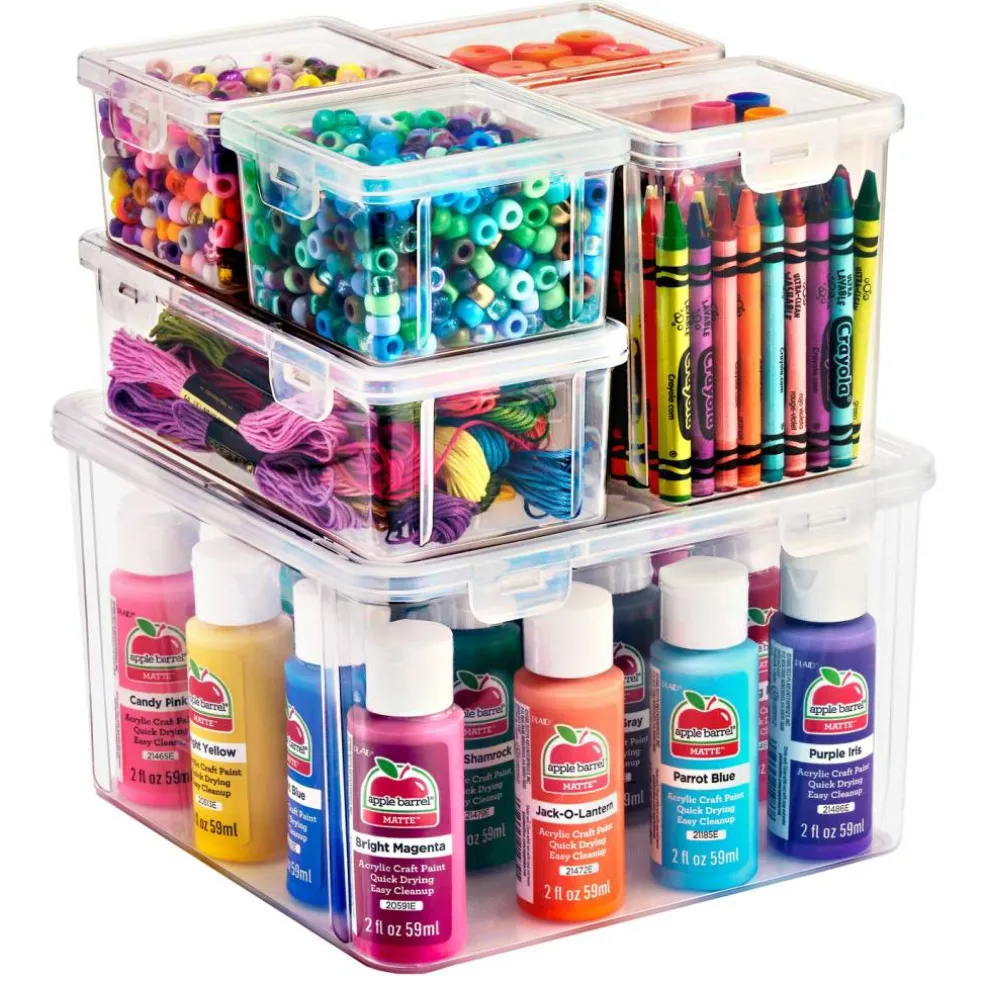 Sorbus 6-Piece Hardware Storage Container Set with Built in Lids - Stackable Organizational Tool Storage - Screws, Bolts, Nails and More