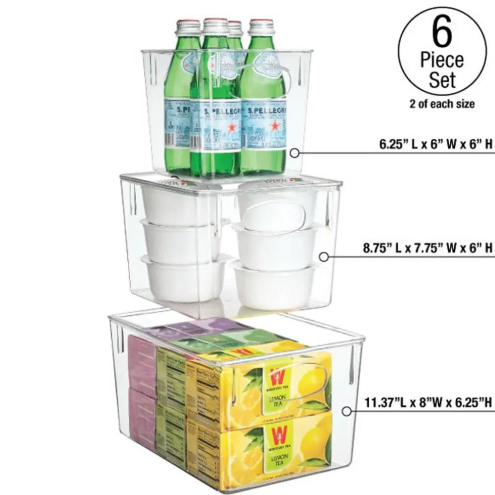 Sorbus Small, Medium & Large Clear 6 Bin Set