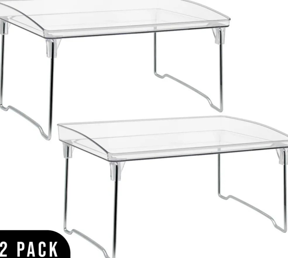 Sorbus Stackable Shelves for Cabinets & Countertop - Storage Shelf Organizer Stand Racks- Foldable Shelves for Undersink, Kitchen Cabinets, Pantry, Countertops, Clear Plastic/Metal
