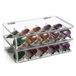 Sorbus Sunglasses Organizer - 2 Pack Plastic Stackable Eyeglass Storage and Display Case for Multiple Glasses with Lid, Stores 10