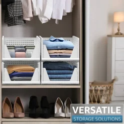 Sorbus 3 Tier Open Front Plastic Stackable Baskets Stand - for Closets, Bedrooms, Bathrooms, or Pantries