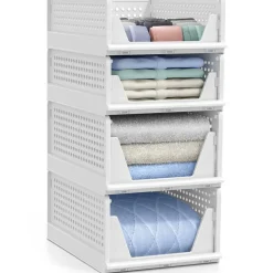 Sorbus 3 Tier Open Front Plastic Stackable Baskets Stand - for Closets, Bedrooms, Bathrooms, or Pantries