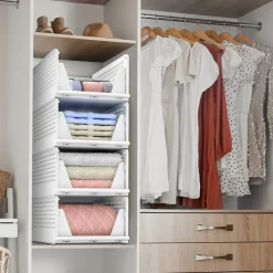 Sorbus 3 Tier Open Front Plastic Stackable Baskets Stand - for Closets, Bedrooms, Bathrooms, or Pantries