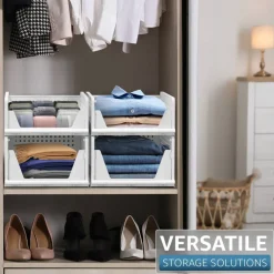 Sorbus 3 Tier Open Front Plastic Stackable Baskets Stand - for Closets, Bedrooms, Bathrooms, or Pantries
