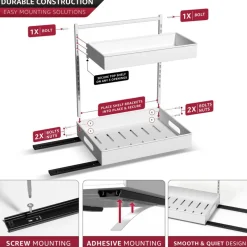 Sorbus Under Sink Organizer with Sliding Tracks and Adhesive Tape - 2-Tier Pull-Out Storage Rack for Kitchen and Bathroom - No Drill Under Sink Organization Storage Cabinet Shelf