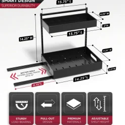 Sorbus Under Sink Organizer with Sliding Tracks and Adhesive Tape - 2-Tier Pull-Out Storage Rack for Kitchen and Bathroom - No Drill Under Sink Organization Storage Cabinet Shelf