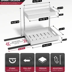 Sorbus Under Sink Organizer with Sliding Tracks and Adhesive Tape - 2-Tier Pull-Out Storage Rack for Kitchen and Bathroom - No Drill Under Sink Organization Storage Cabinet Shelf