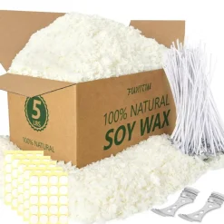 Soy Candle Wax for Candle Making 5 lbs Bag, Premium Natural Soy Wax Flakes, No additives and Pure, 100 Cotton Candle Wicks, 100 Wick Stickers, & 2 Centering Devices