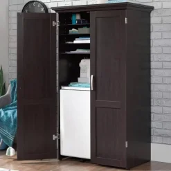 Space-Saving Armoire with Drop Leaf Desk and Adjustable Shelves for Home Office or Crafting