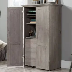 Space-Saving Armoire with Drop Leaf Desk and Adjustable Shelves for Home Office or Crafting