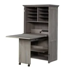 Space-Saving Armoire with Drop Leaf Desk and Adjustable Shelves for Home Office or Crafting