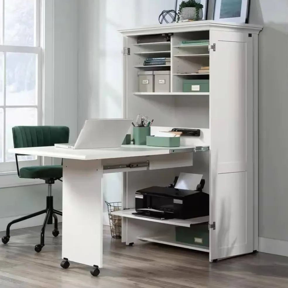 Space-Saving Armoire with Drop Leaf Desk and Adjustable Shelves for Home Office or Crafting
