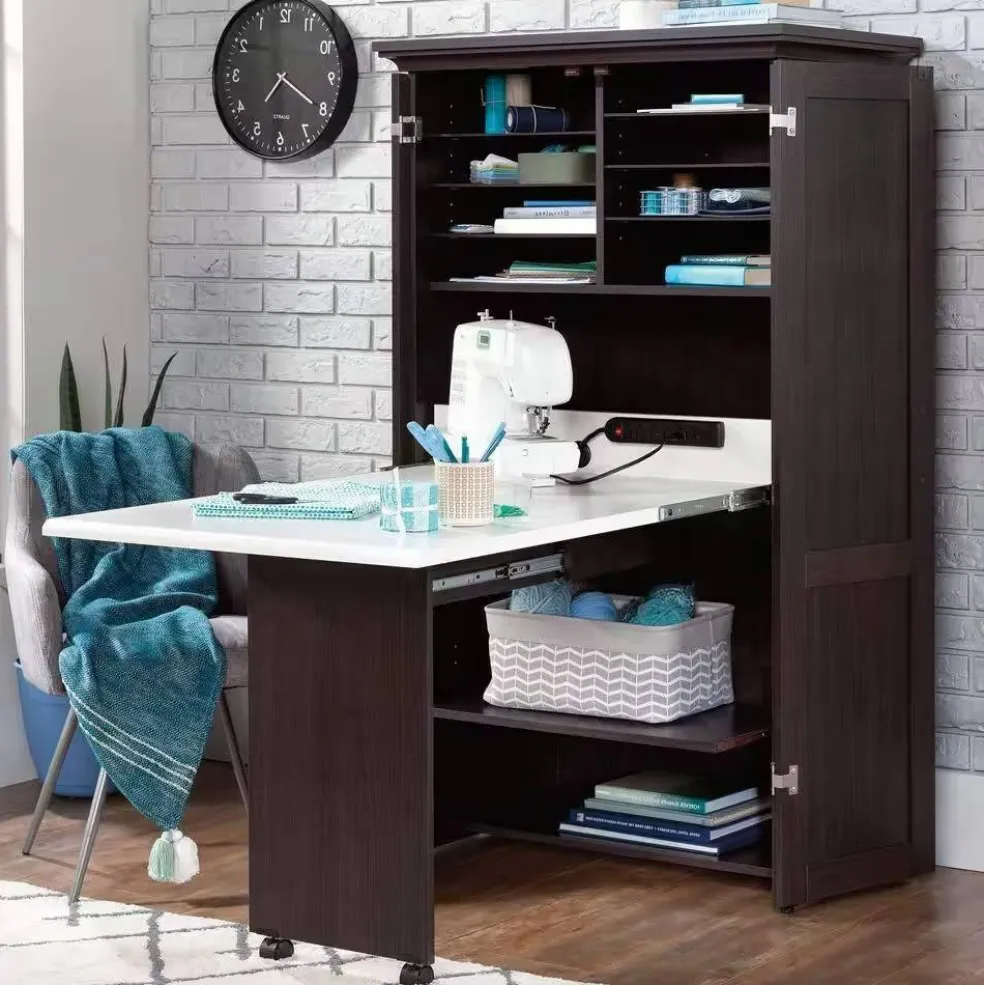 Space-Saving Armoire with Drop Leaf Desk and Adjustable Shelves for Home Office or Crafting