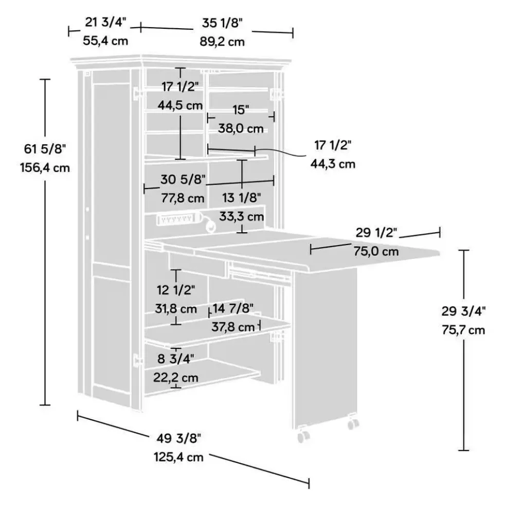 Space-Saving Armoire with Drop Leaf Desk and Adjustable Shelves for Home Office or Crafting
