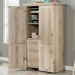 Space-Saving Armoire with Drop Leaf Desk and Adjustable Shelves for Home Office or Crafting