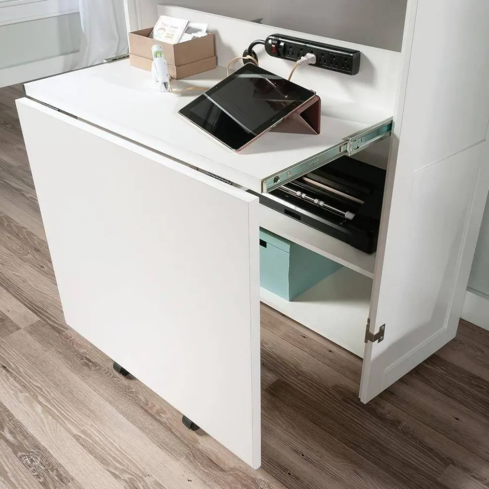 Space-Saving Armoire with Drop Leaf Desk and Adjustable Shelves for Home Office or Crafting