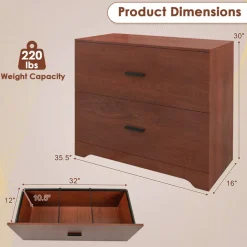 Space Saving Engineered Wood File Cabinet with 2 Drawers Large Storage Capacity for Office or Home Use