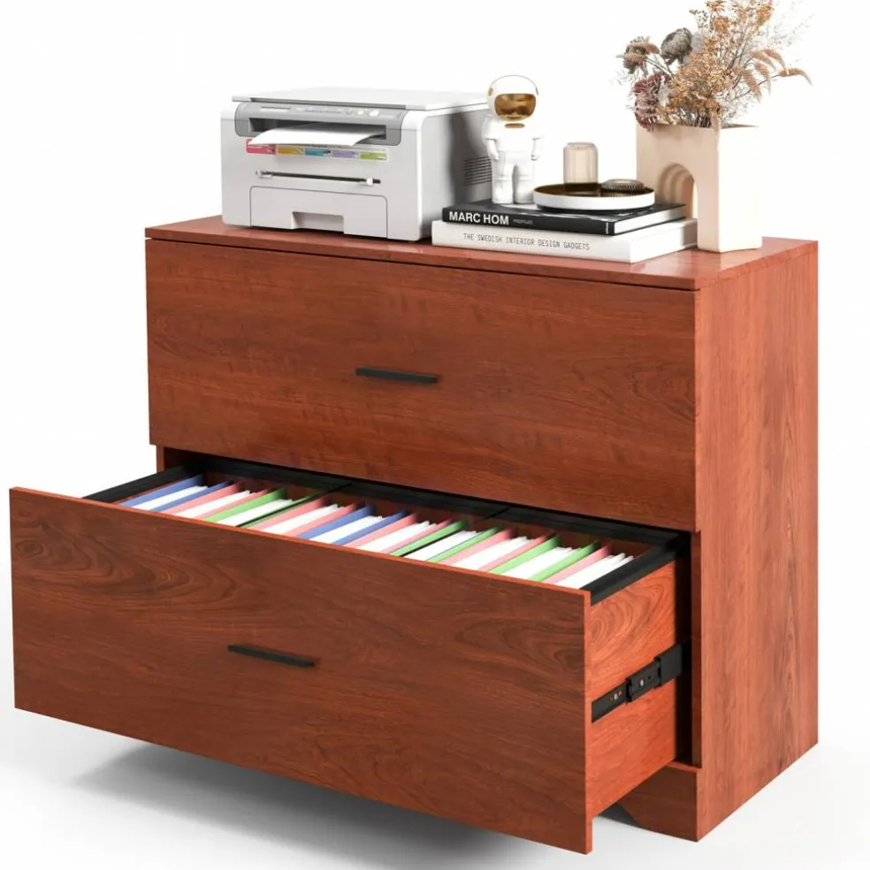 Space Saving Engineered Wood File Cabinet with 2 Drawers Large Storage Capacity for Office or Home Use