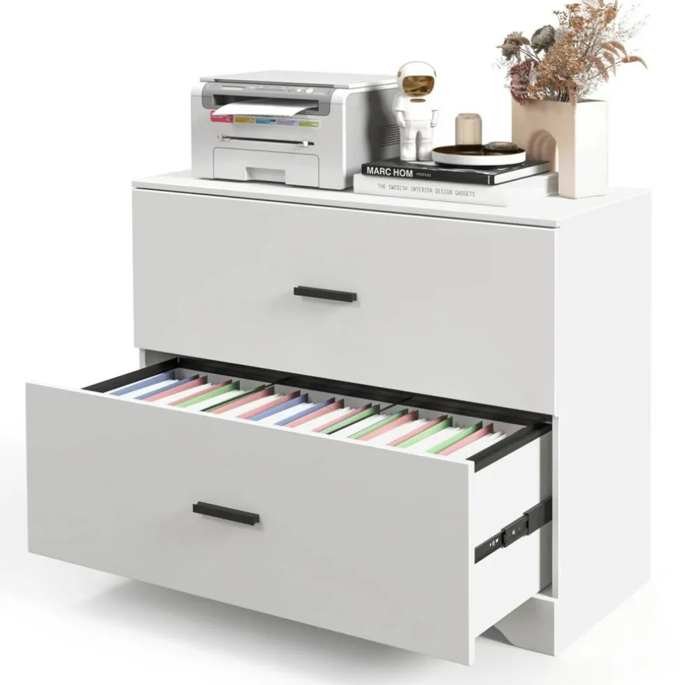Space Saving Engineered Wood File Cabinet with 2 Drawers Large Storage Capacity for Office or Home Use