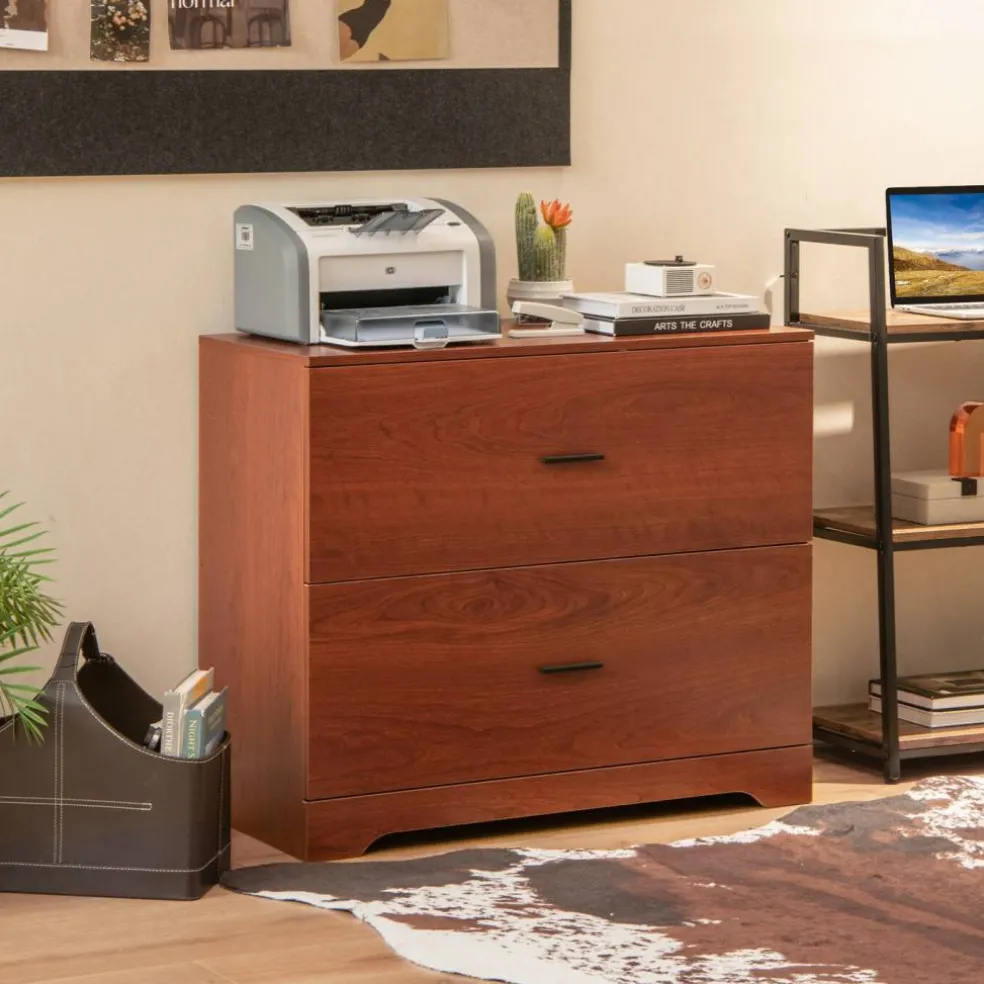 Space Saving Engineered Wood File Cabinet with 2 Drawers Large Storage Capacity for Office or Home Use