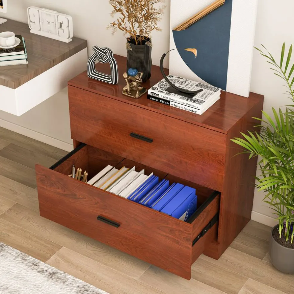 Space Saving Engineered Wood File Cabinet with 2 Drawers Large Storage Capacity for Office or Home Use