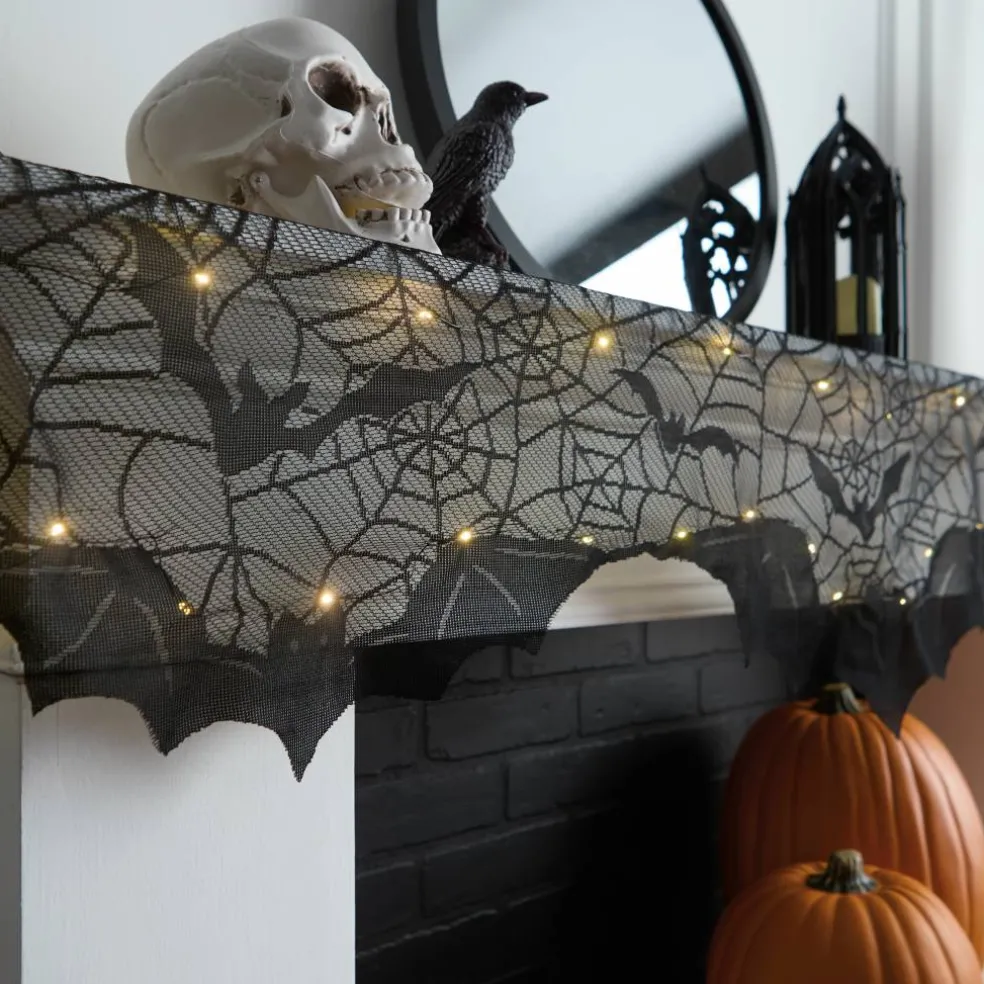 96" Spiderweb & Bats LED Lighted Mantel Scarf by Ashland®