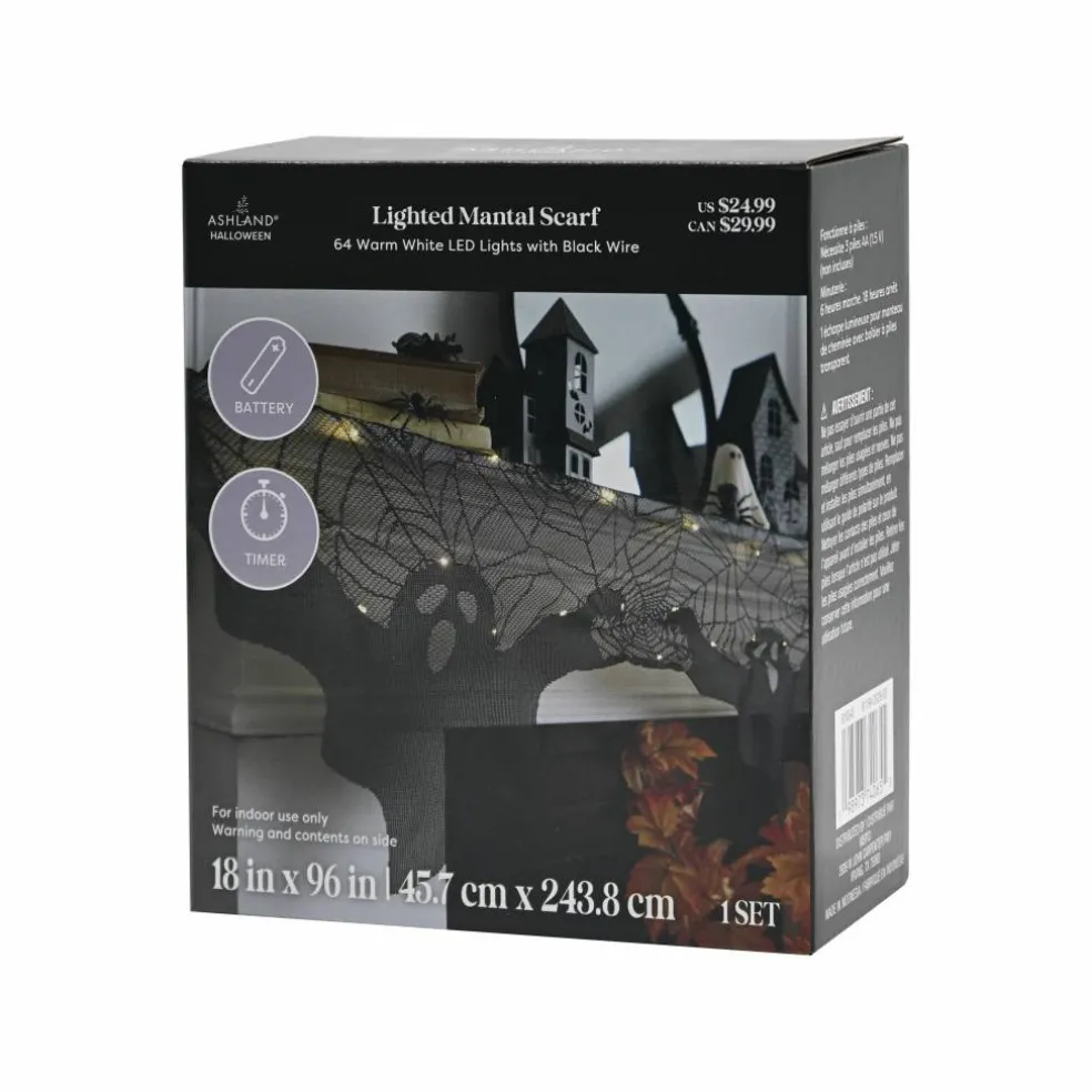 96" Spiderweb & Ghosts LED Lighted Mantel Scarf by Ashland®