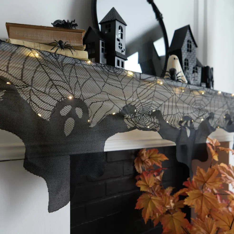 96" Spiderweb & Ghosts LED Lighted Mantel Scarf by Ashland®