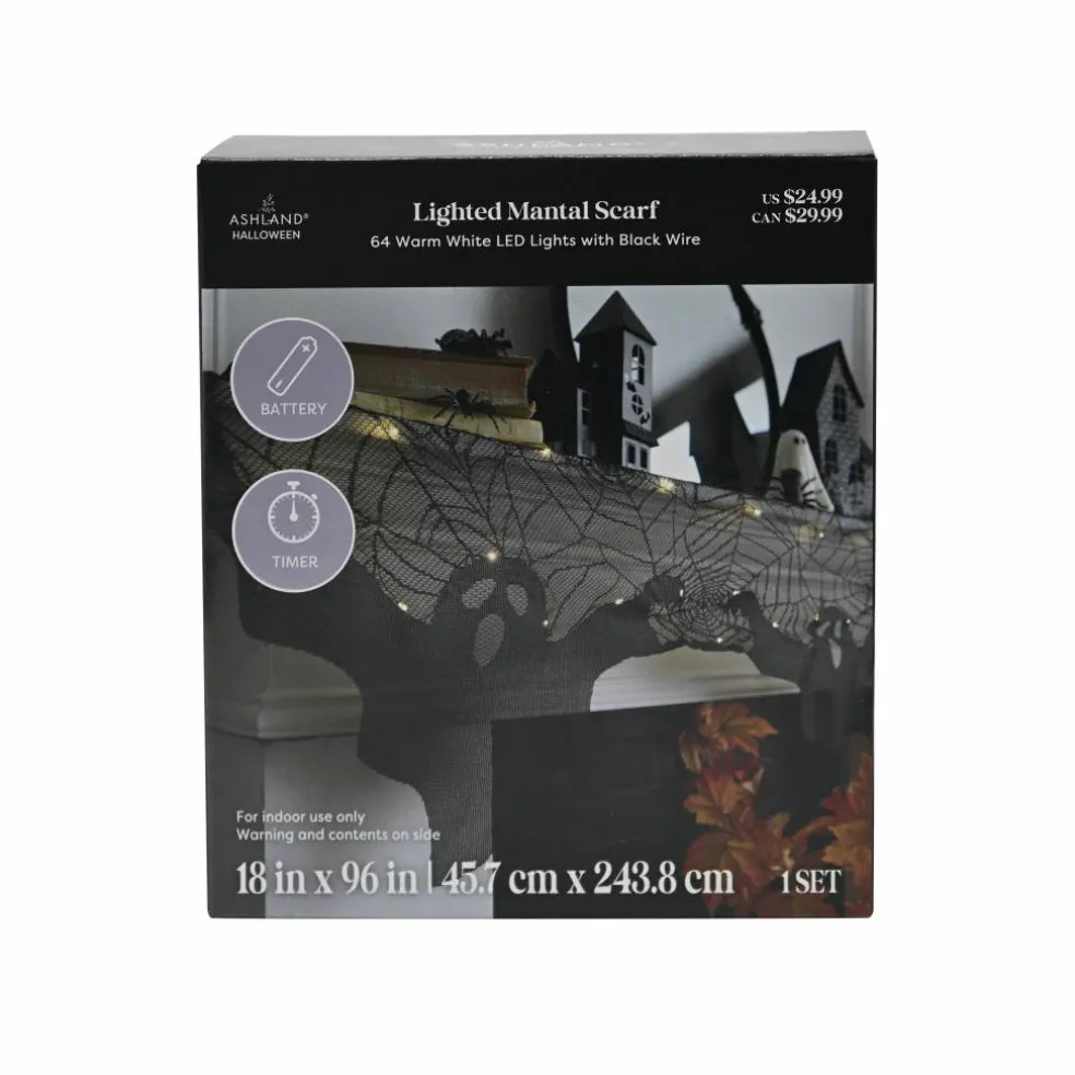 96" Spiderweb & Ghosts LED Lighted Mantel Scarf by Ashland®
