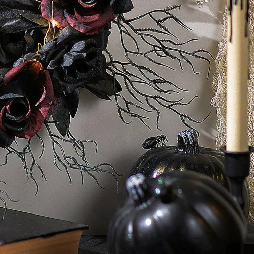 Spooky Dead Roses Skull Light-Up Halloween Wreath 23 1/2 Inches