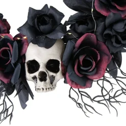 Spooky Dead Roses Skull Light-Up Halloween Wreath 23 1/2 Inches