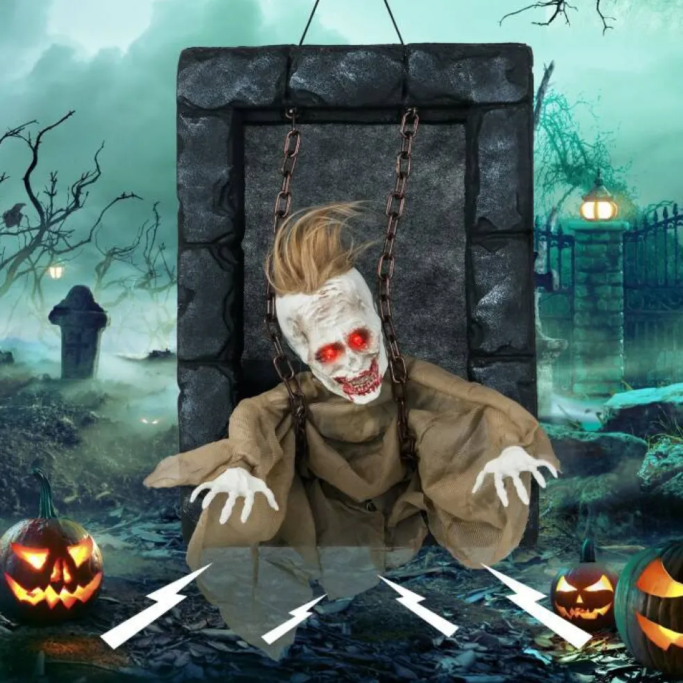 Spooky Hanging Zombie Prisoner Decor for Halloween with Creepy Sounds and Moving Features