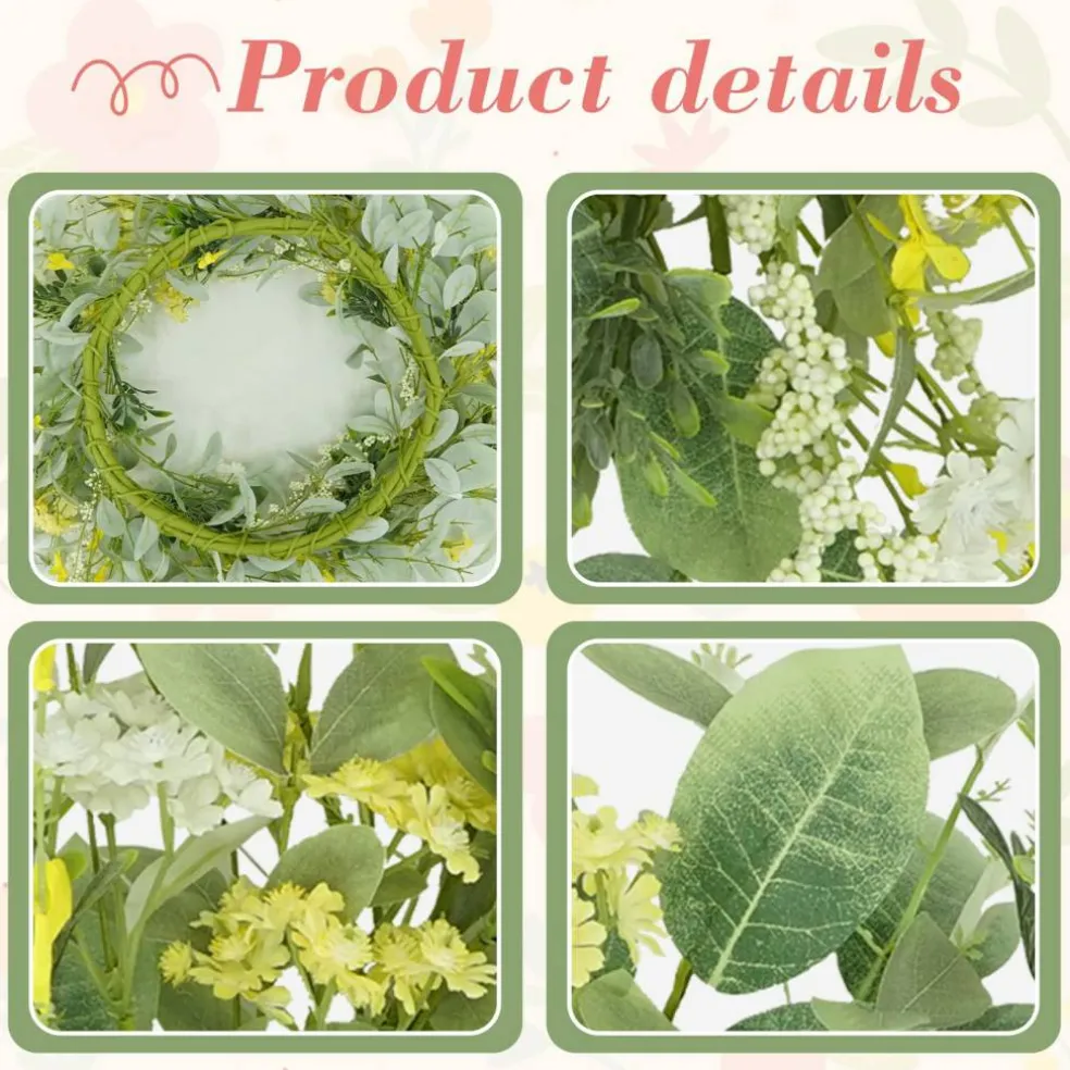 20" Spring Summer Wreath for Front Door, Yellow White Daisy Decor