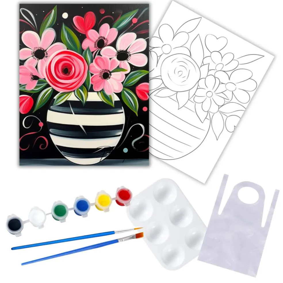 "Spring Vase" DIY Canvas Art Kit, Adult Beginner, Acrylic Paint Size 11x14 inch