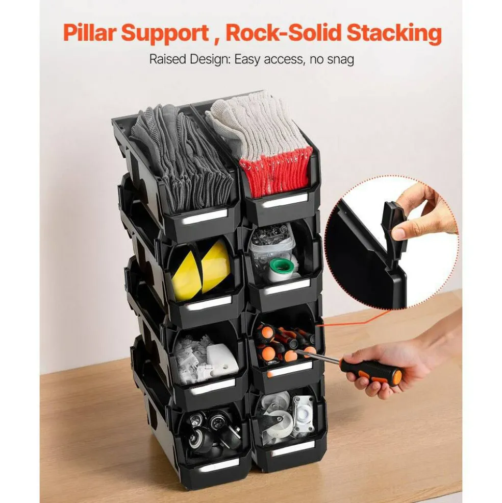 Stackable Plastic Storage Bins 14 Liter Durable Organizer with Front Access Label Stickers