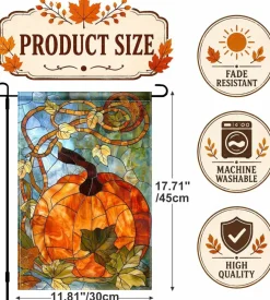 Stained Glass Pumpkin Garden Flag 12x18 Inch – Double Sided Autumn Harvest Porch Yard Decor – Thanksgiving Fall Outdoor Lawn Flag with Colorful Leaf Design – Farmhouse Seasonal Home Decoration